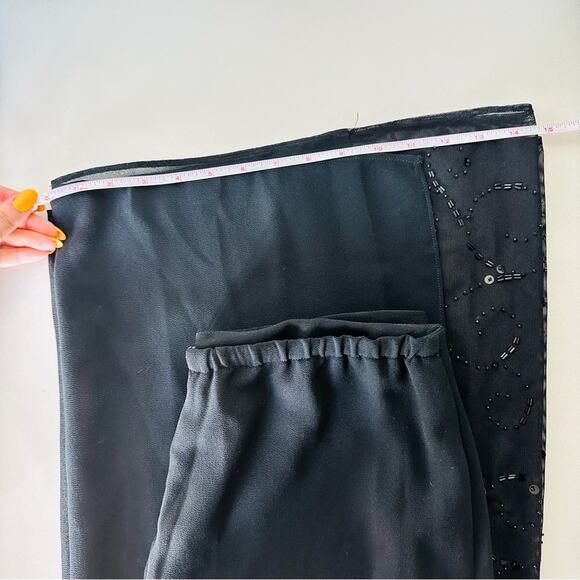 VINTAGE Black Sheer Panel Beaded Sequins High Rise Wide Leg Flare Dress Pants 8 - Picture 4 of 13